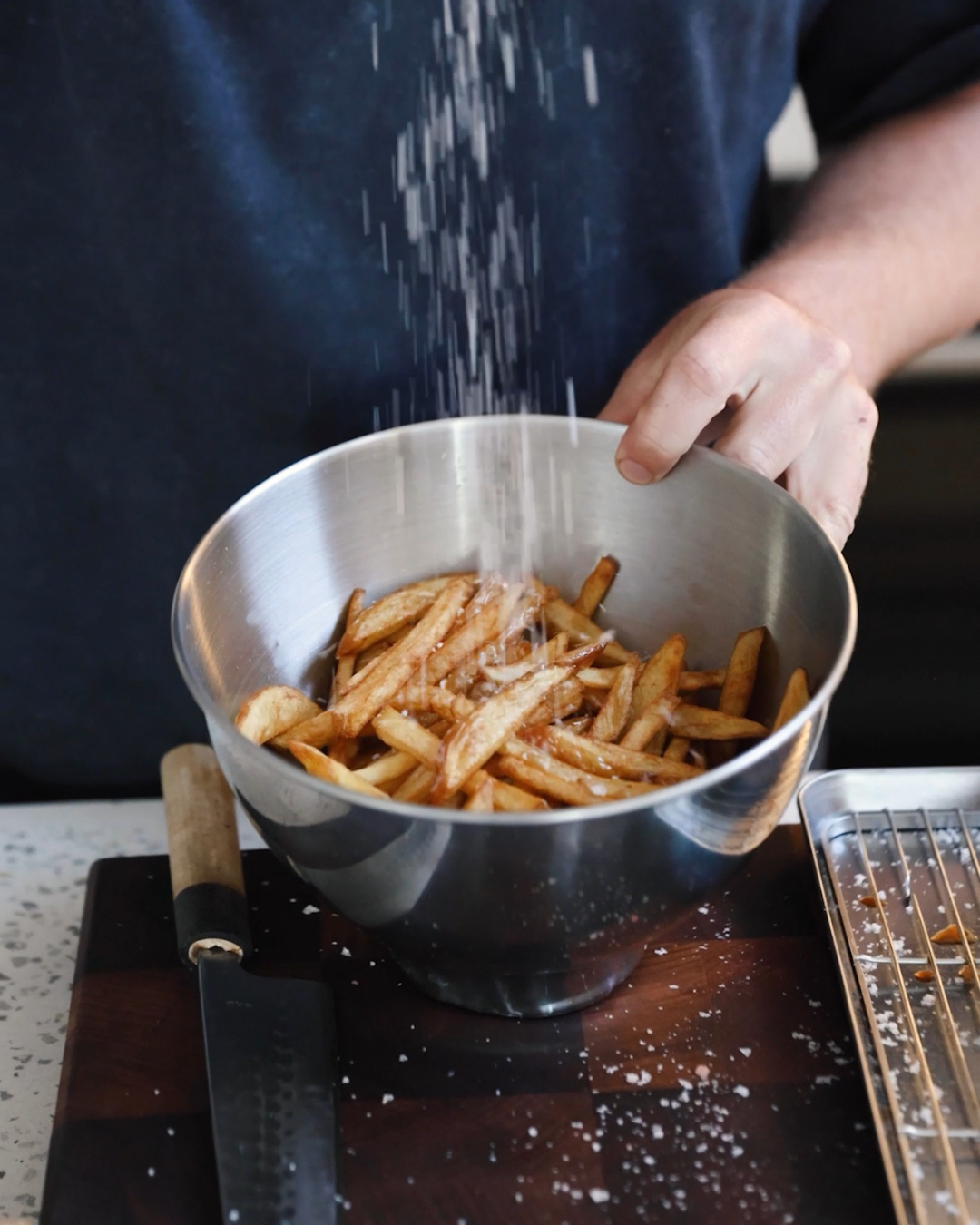 Homemade thrice cooked chips paired with steak and peppercorn sauce