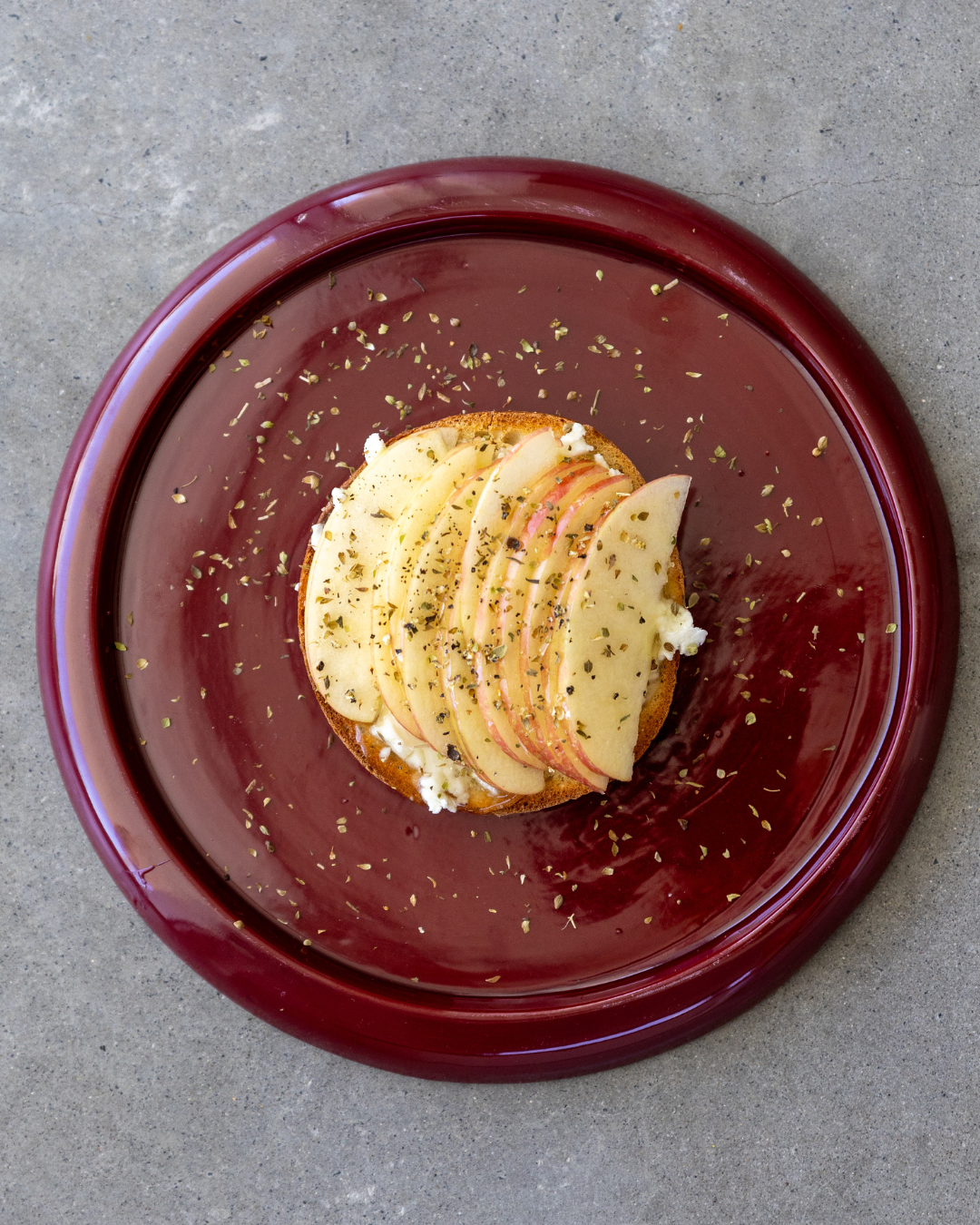 Apple and Goats Cheese Open Bagel